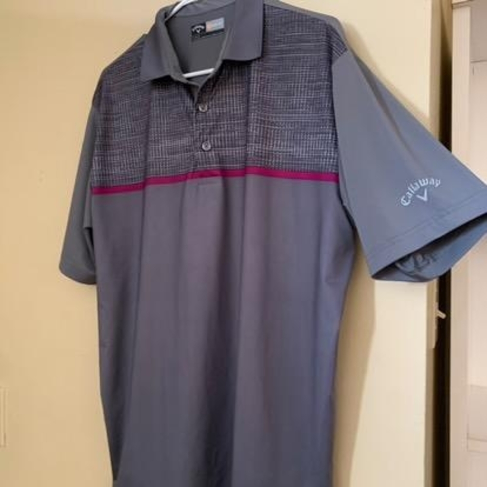 Callaway Men's Gray and Pink Polo Shirt